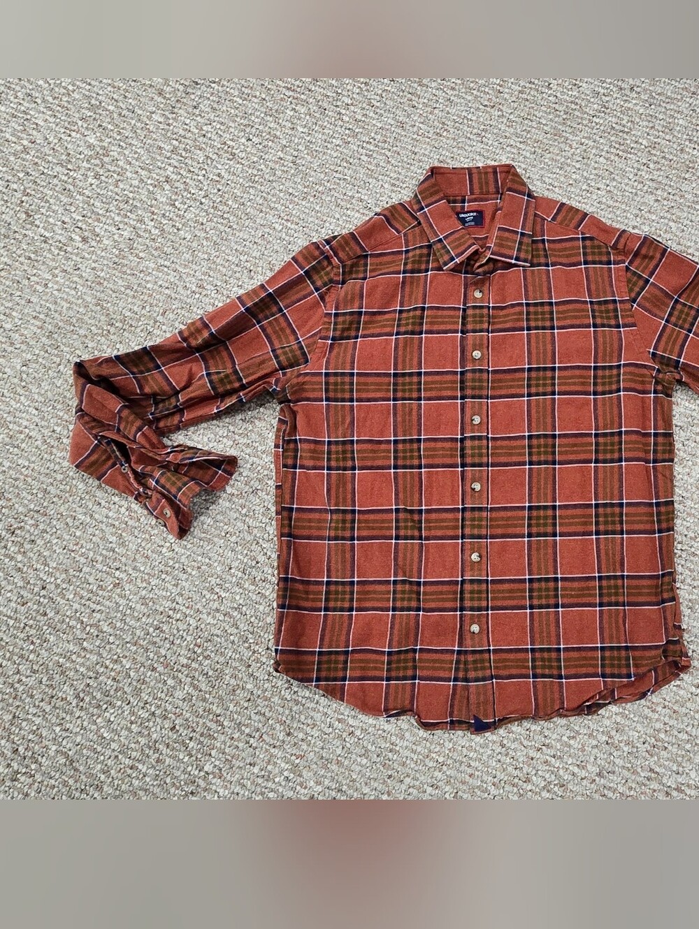 Untuckit Mens Flannel Plaid Orange Button Down Shirt Large Slim Fit